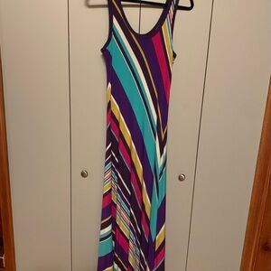 Calvin Klein Striped Sleeveless Maxi Dress in Purple, Teal & Pink size large